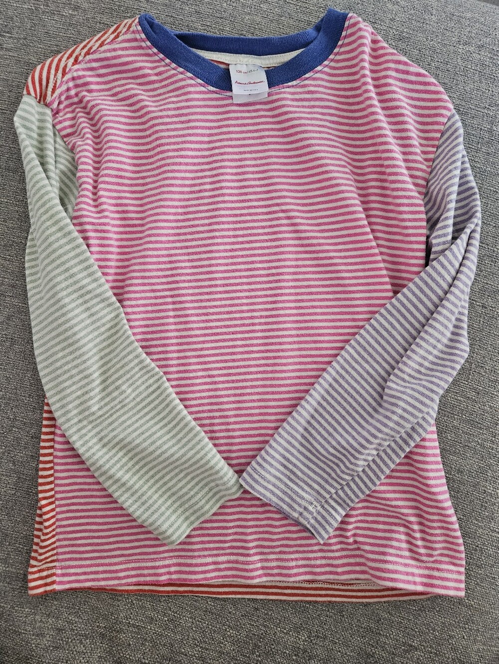Hanna Andersson Striped Long Sleeve Tee, 120 Cm (6-7), Pink/purple/green/red
